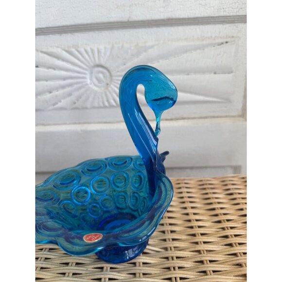 Vintage MCM Italy Art Glass Blue Swan Candy Dish Bulls Eye Pattern - Picture 12 of 15